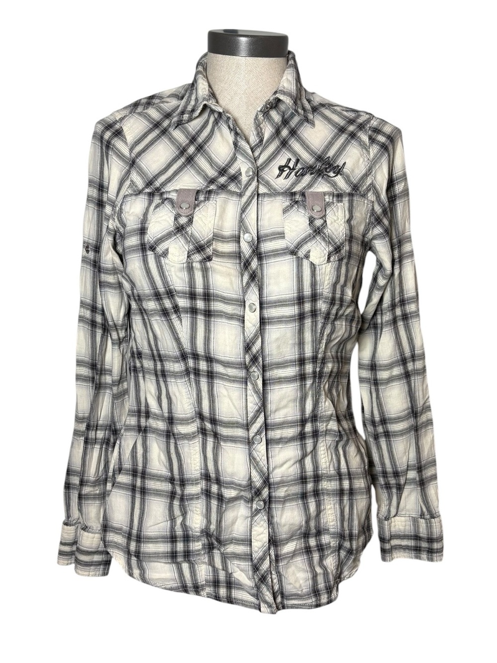 Harley-Davidson Women’s Small Plaid Pearl Snap Western Shirt Embroidered
